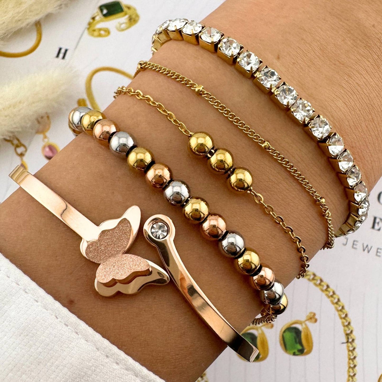 Serena Tennis Armband | 18K Gold Plated Steel & Zirkonia