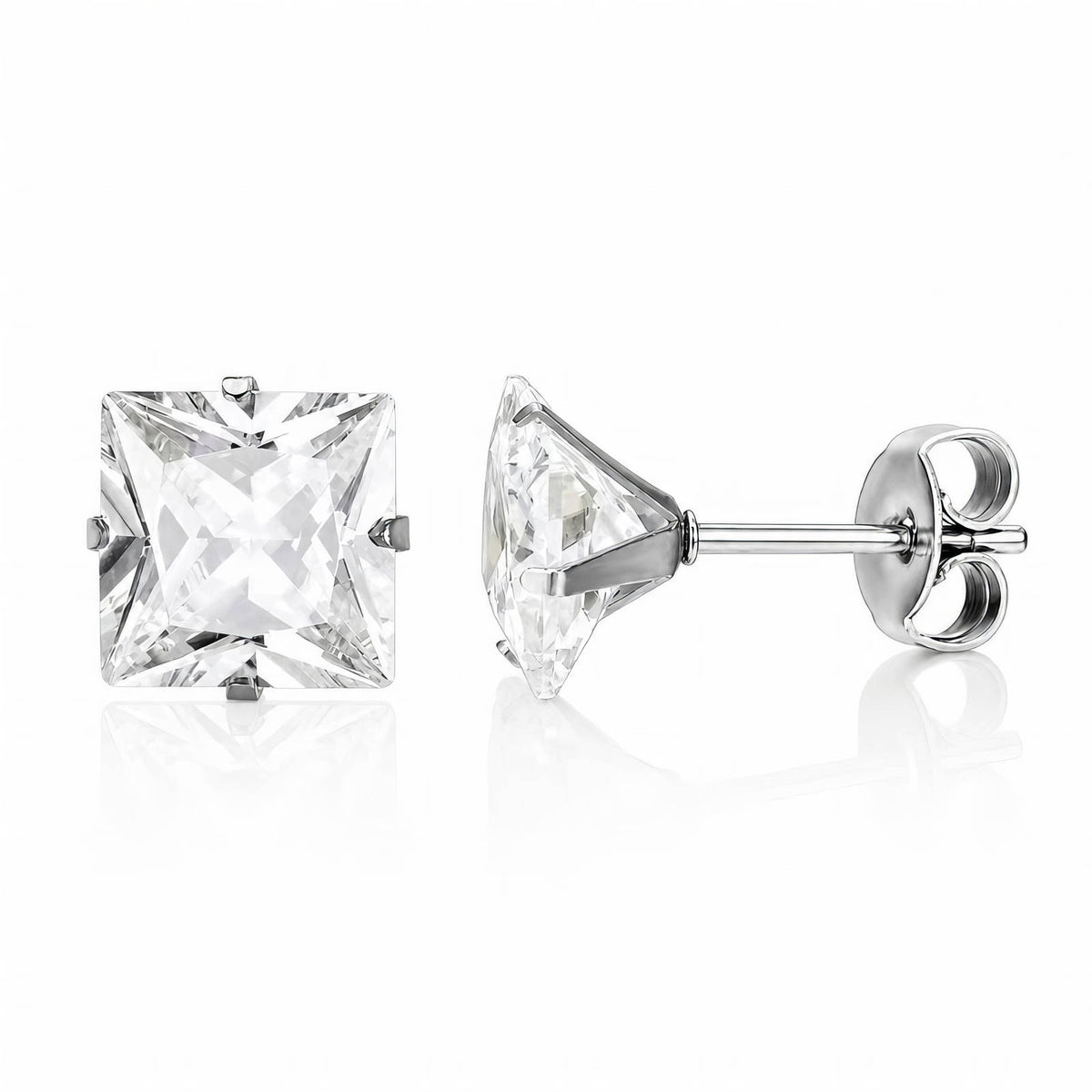 Quadra Studs | Zilver Stainless Steel & Zirkonia