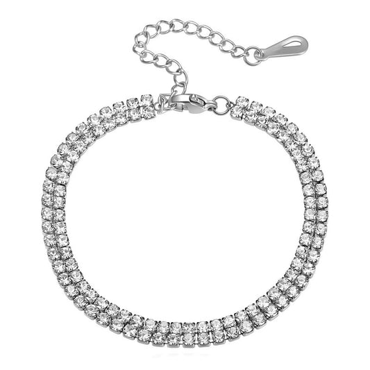 Venus Dubbele Tennis Armband | Zilver Stainless Steel & Zirkonia
