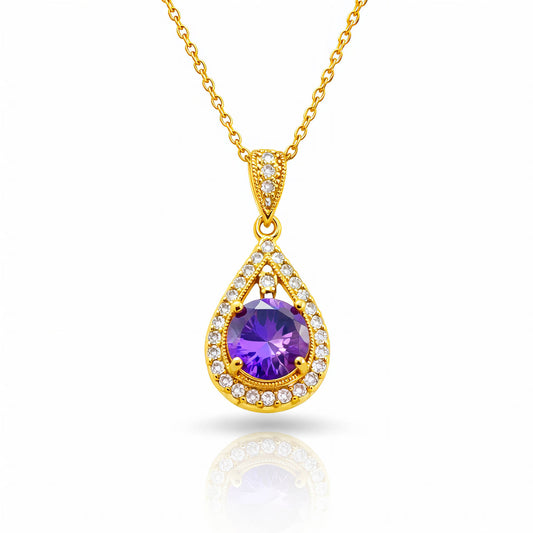 Amethyst Drop Ketting | 18K Gold Plated & Zirkonia