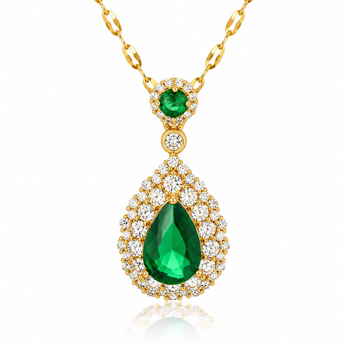 Emerald Drop Ketting | 18K Gold Plated Stainless Steel & Zirkonia