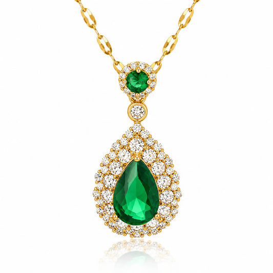 Emerald Drop Ketting | 18K Gold Plated Stainless Steel & Zirkonia