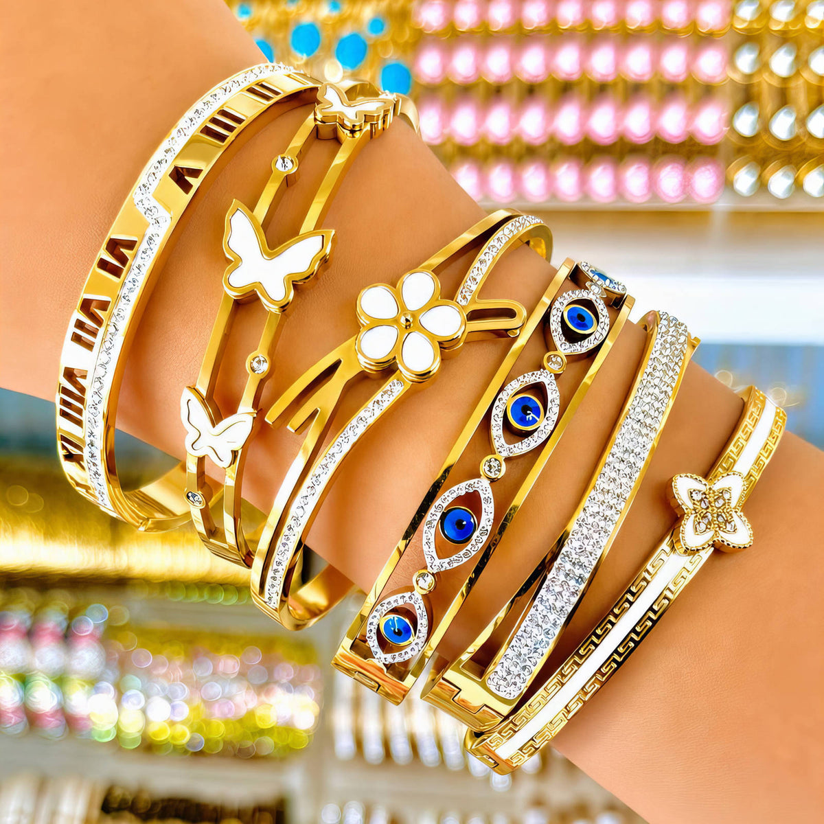 Bloom Bangle Kristal | 18K Gold Plated Stainless Steel & Zirkonia