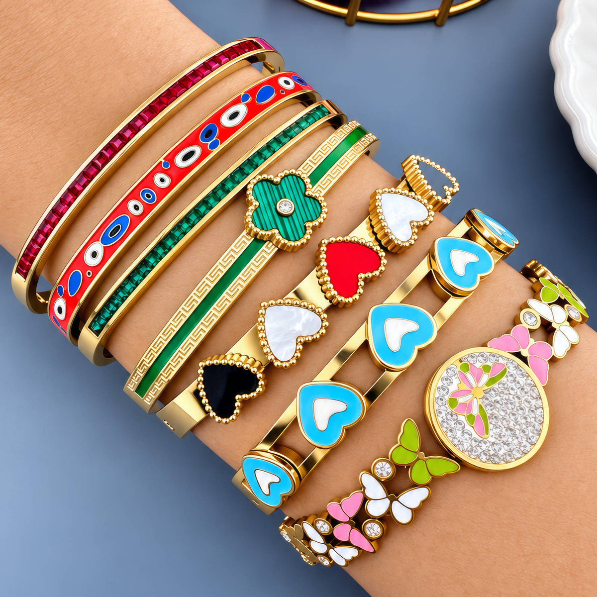 Bloom Bangle Groen | 18K Gold Plated Stainless Steel