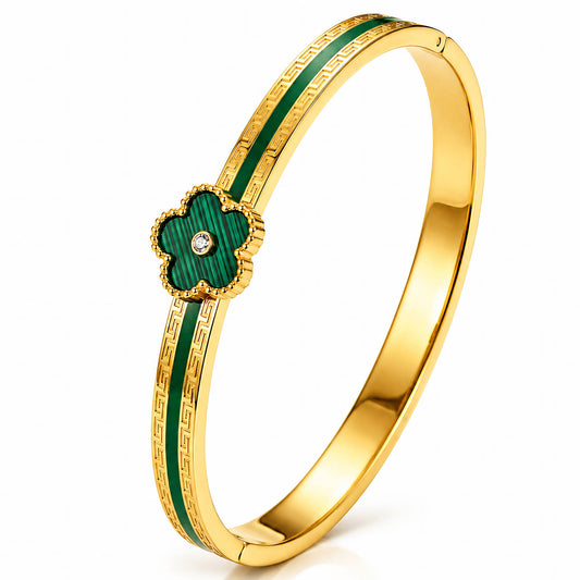 Bloom Bangle Groen | 18K Gold Plated Stainless Steel